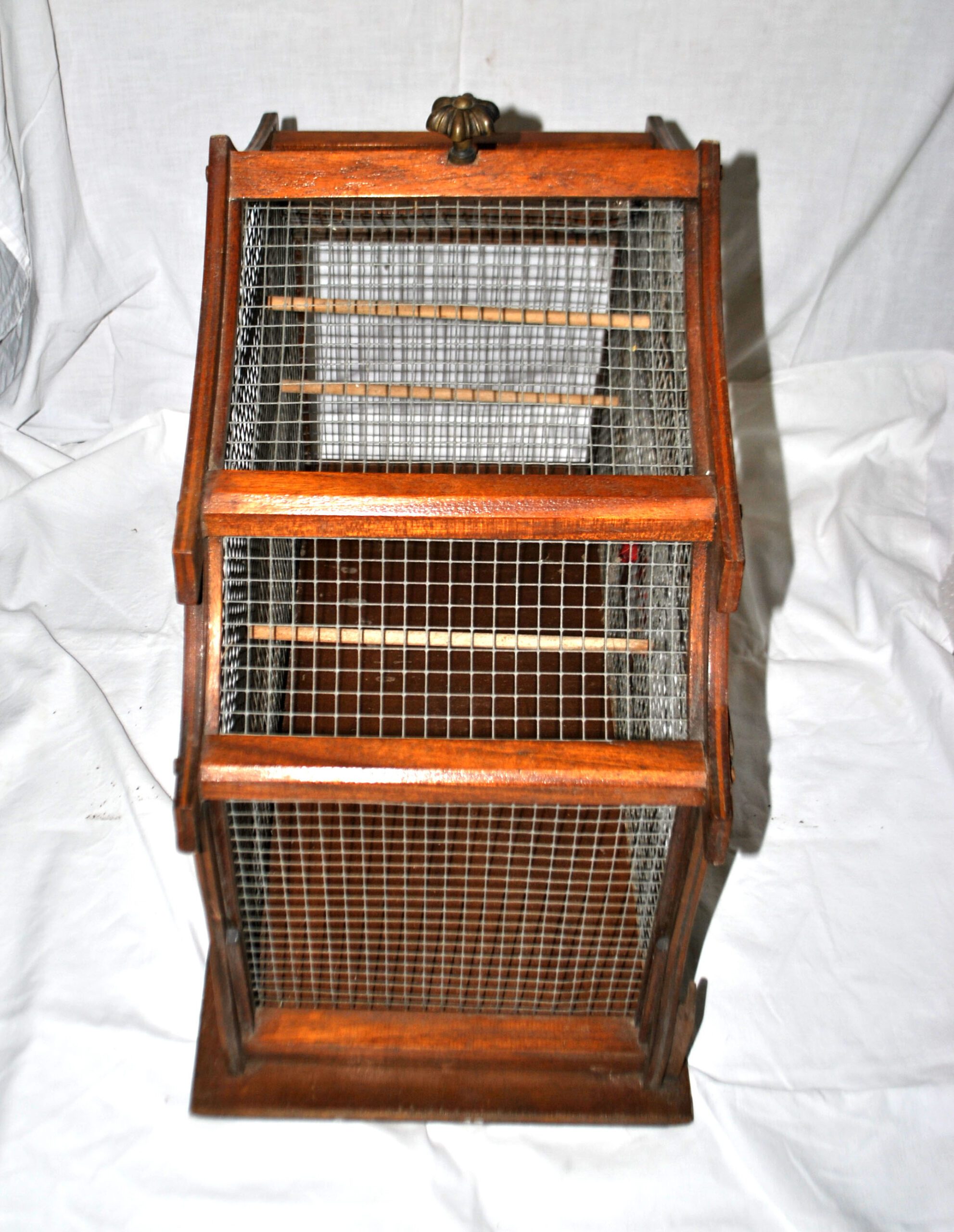 Grande cage à oiseau vintage en bois et métal - Fabrication Artisanale 1960 – Image 6