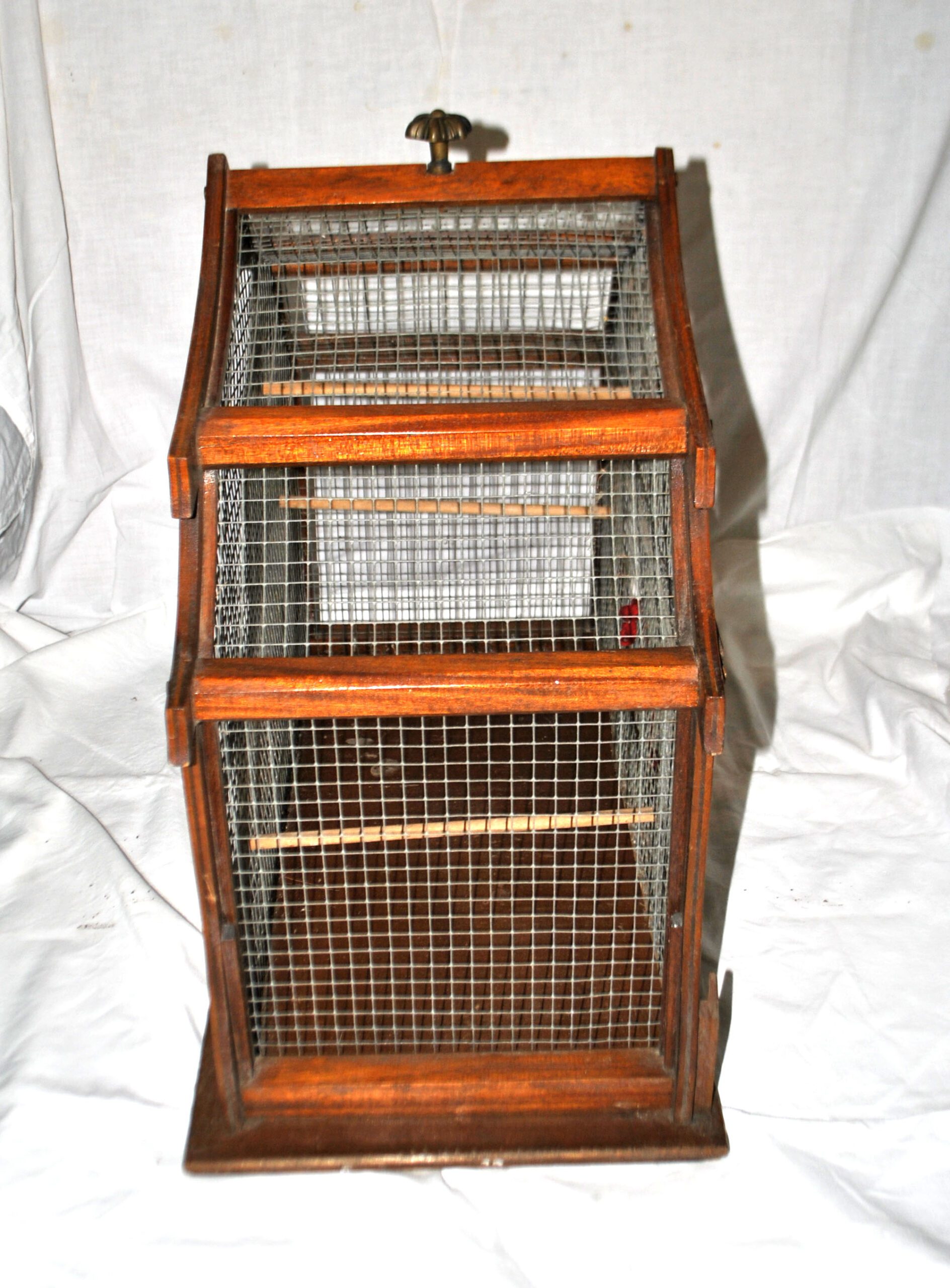 Grande cage à oiseau vintage en bois et métal - Fabrication Artisanale 1960 – Image 8