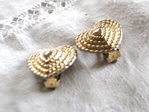 Boucles d'oreilles à CLIPS métal doré Coeur tressé - Bijou Vintage