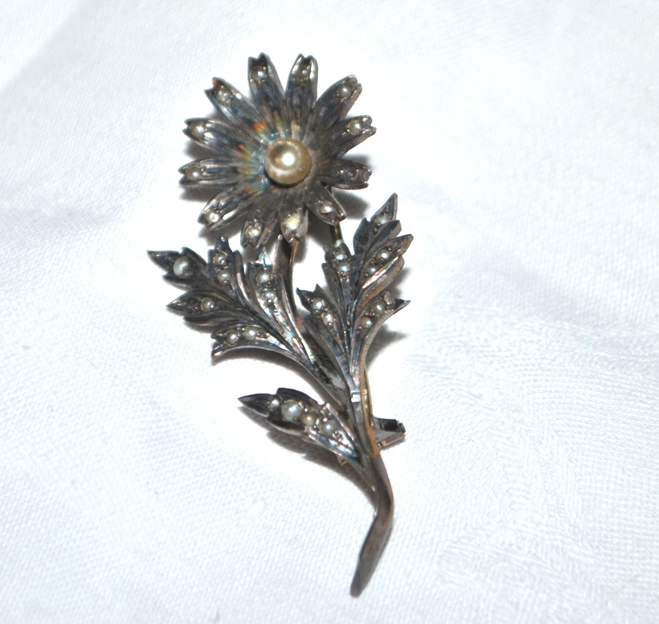 Broche ART NOUVEAU Fleur Marguerite en ARGENT et perles fines 1900 – Image 7