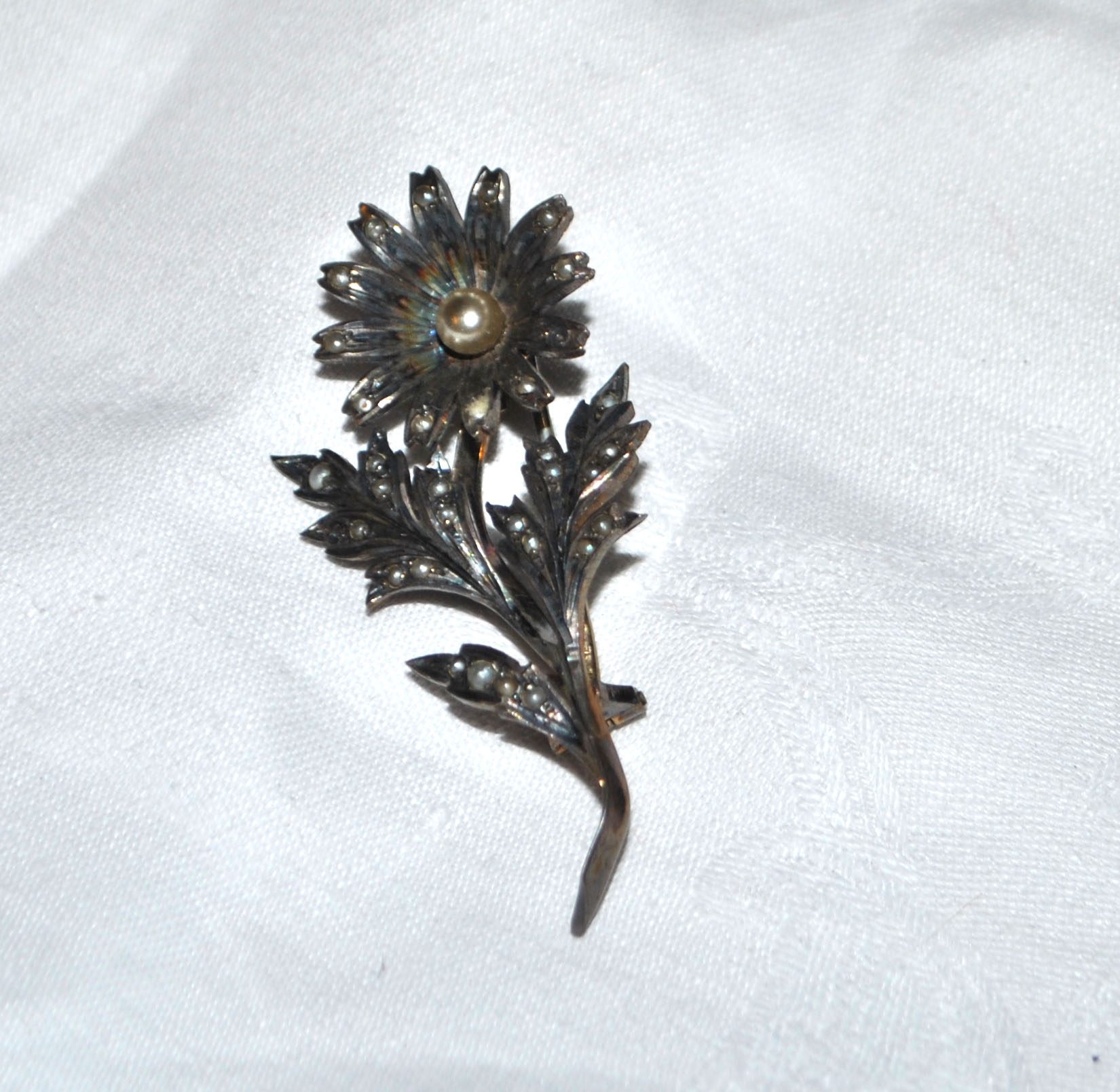Broche ART NOUVEAU Fleur Marguerite en ARGENT et perles fines 1900 – Image 8