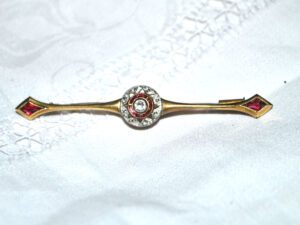 Broche ART DECO Barrette en Plaqué Or ORIA et cristal taillé 1920