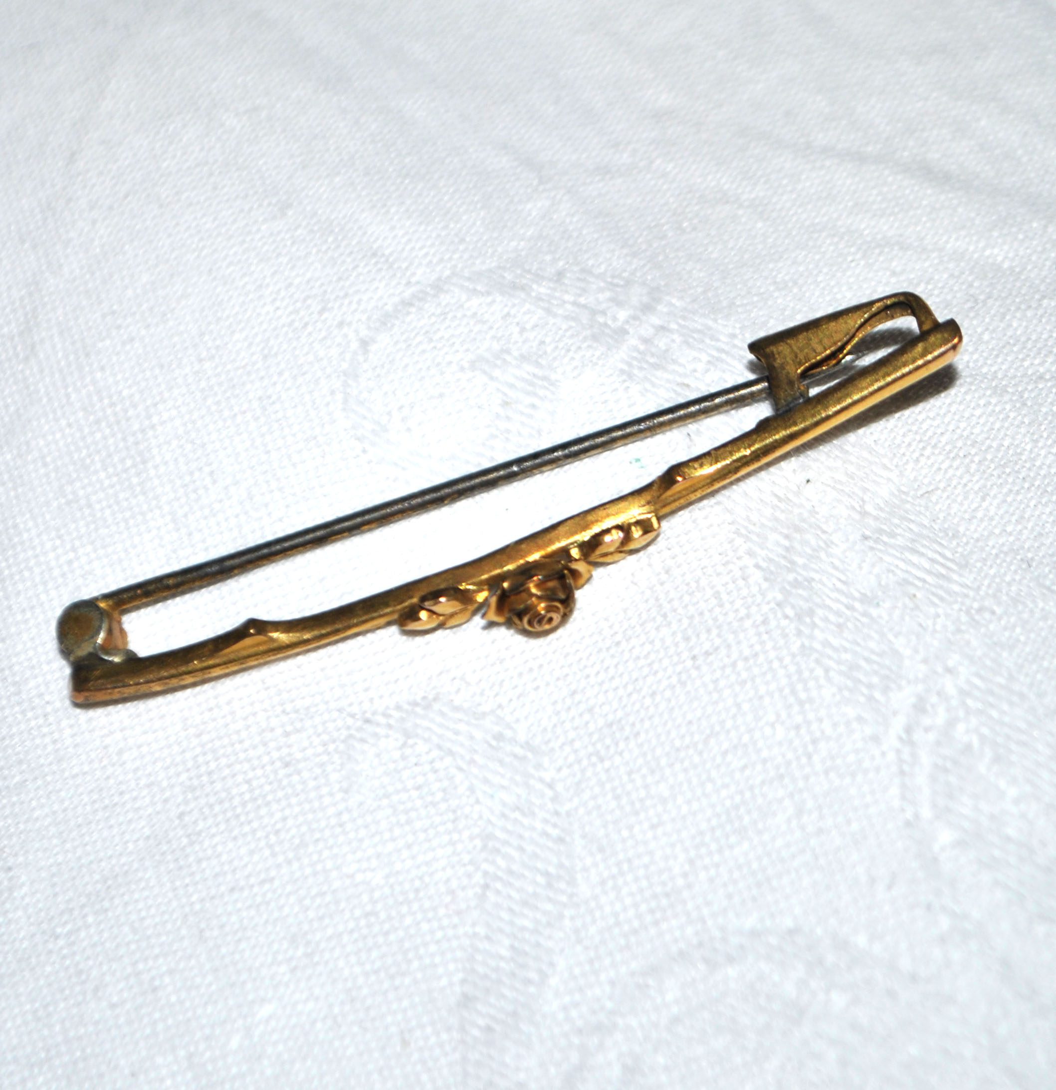 Broche ART NOUVEAU Barrette en Plaqué Or décor fleur rose – Image 7
