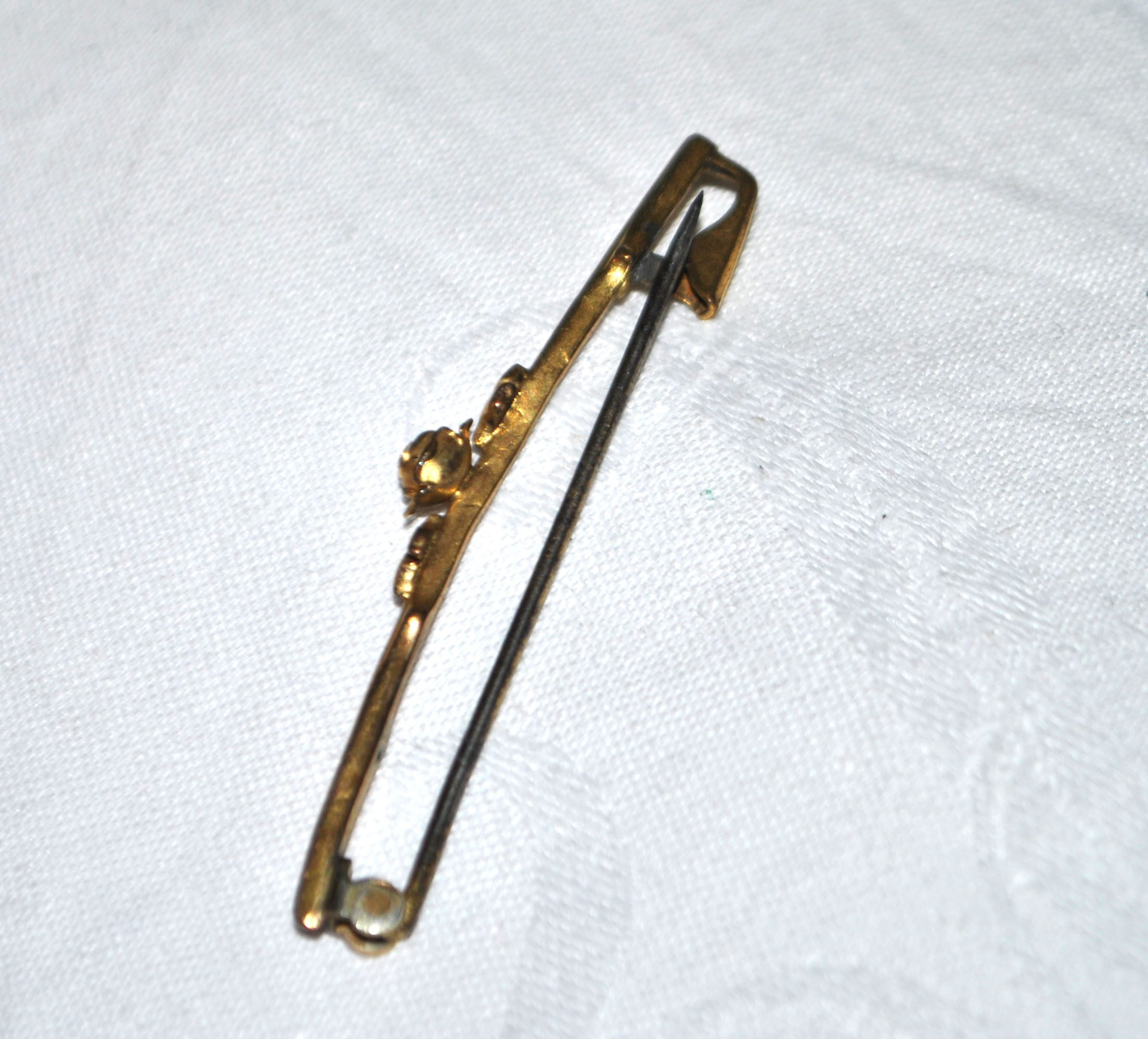 Broche ART NOUVEAU Barrette en Plaqué Or décor fleur rose – Image 2