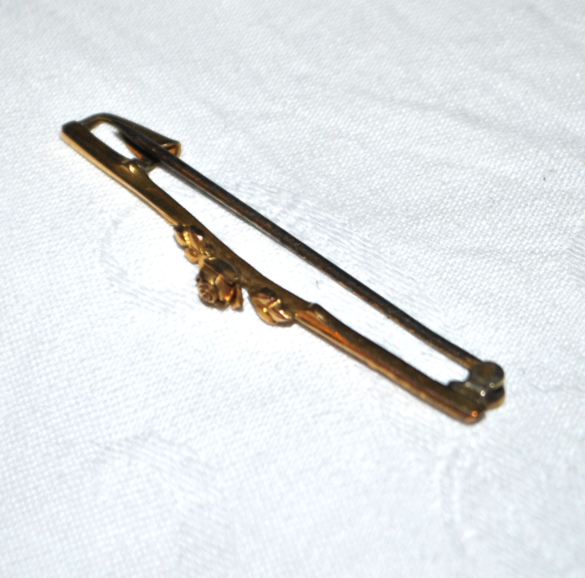 Broche ART NOUVEAU Barrette en Plaqué Or décor fleur rose – Image 3