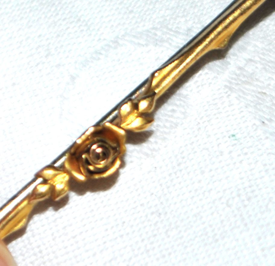 Broche ART NOUVEAU Barrette en Plaqué Or décor fleur rose – Image 4