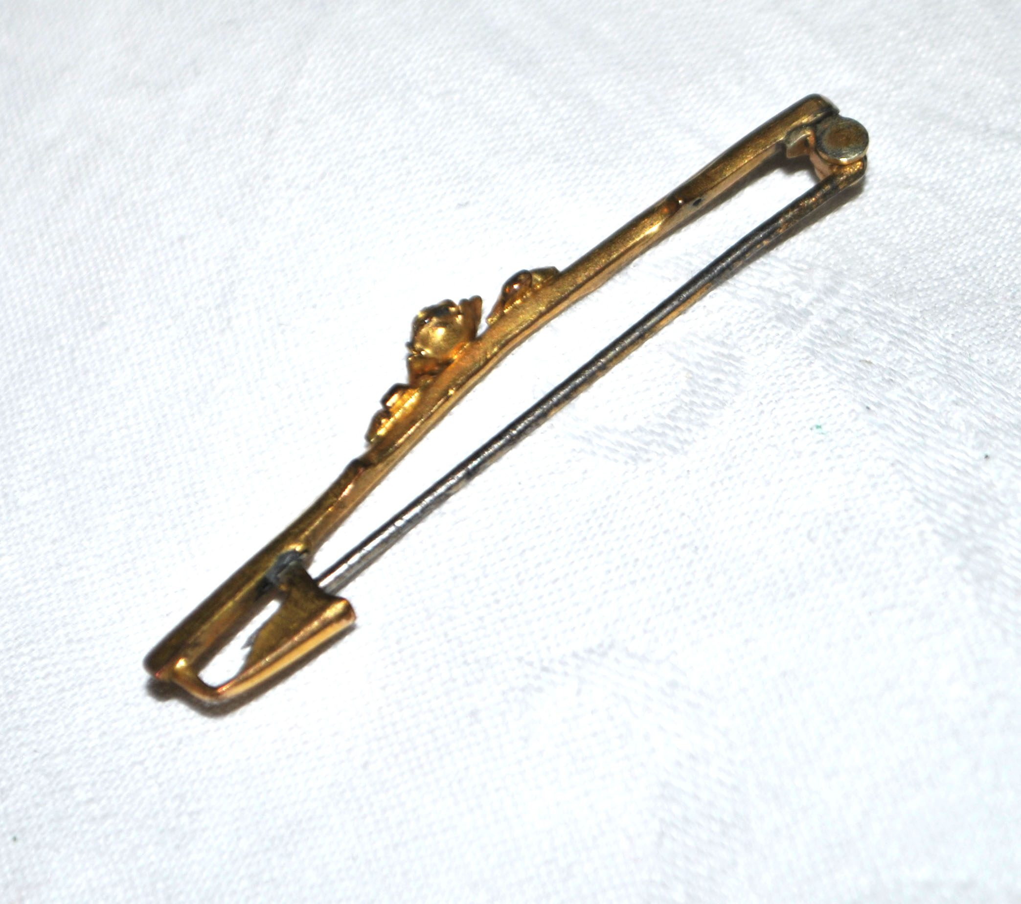 Broche ART NOUVEAU Barrette en Plaqué Or décor fleur rose – Image 5