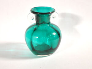MURANO Vase en verre soufflé bleu Moderniste 1960 anse pastille