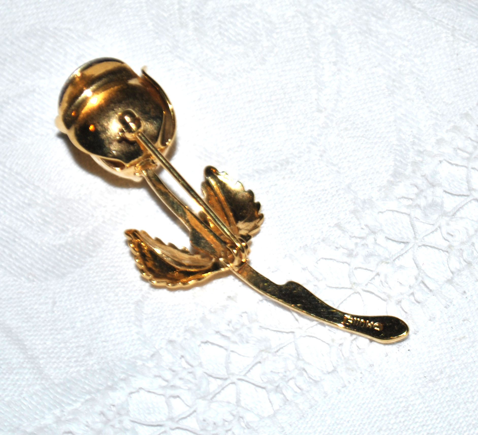 Broche vintage fleur rose en plaqué Or - Bijou signé Monet – Image 8