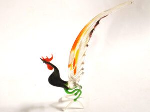 MURANO Sculpture COQ animal verre filé coloré vintage 1970-80 Italie 21cm