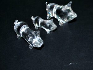 VALLERYSTHAL Collection 3 cochons porte-bonheur en verre filé pincé vintage