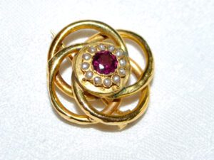 Broche ancienne Spirale Saphir rose en Or 750 poinçon cheval 18 carat 2.87g 1870