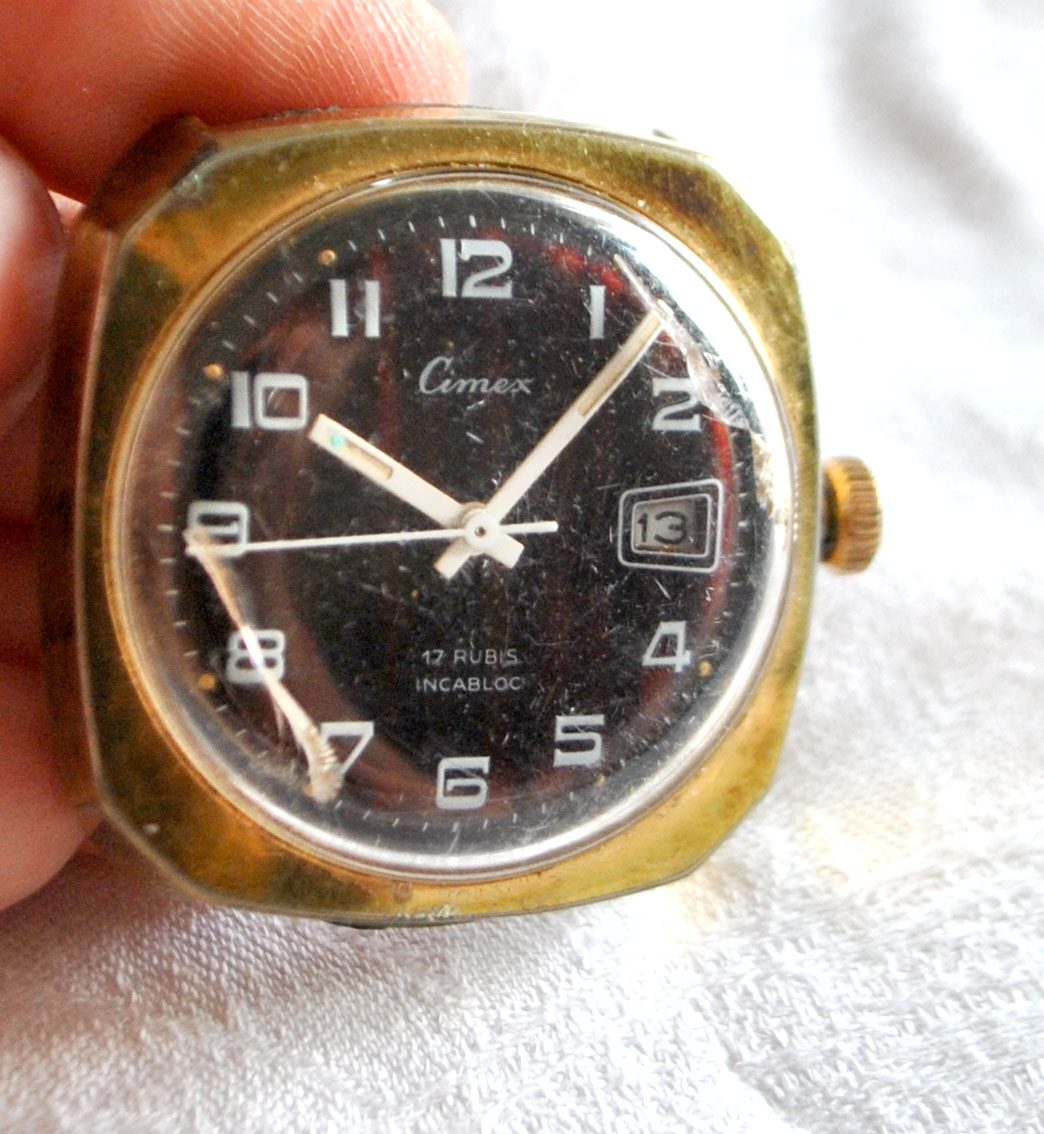 CIMEX Montre boitier vintage Incabloc mouvement mécanique FONCTIONNE 17 rubis