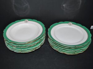 Porcelaine de Paris Lot 6 assiettes plates + 6 creuses monogramme JC or