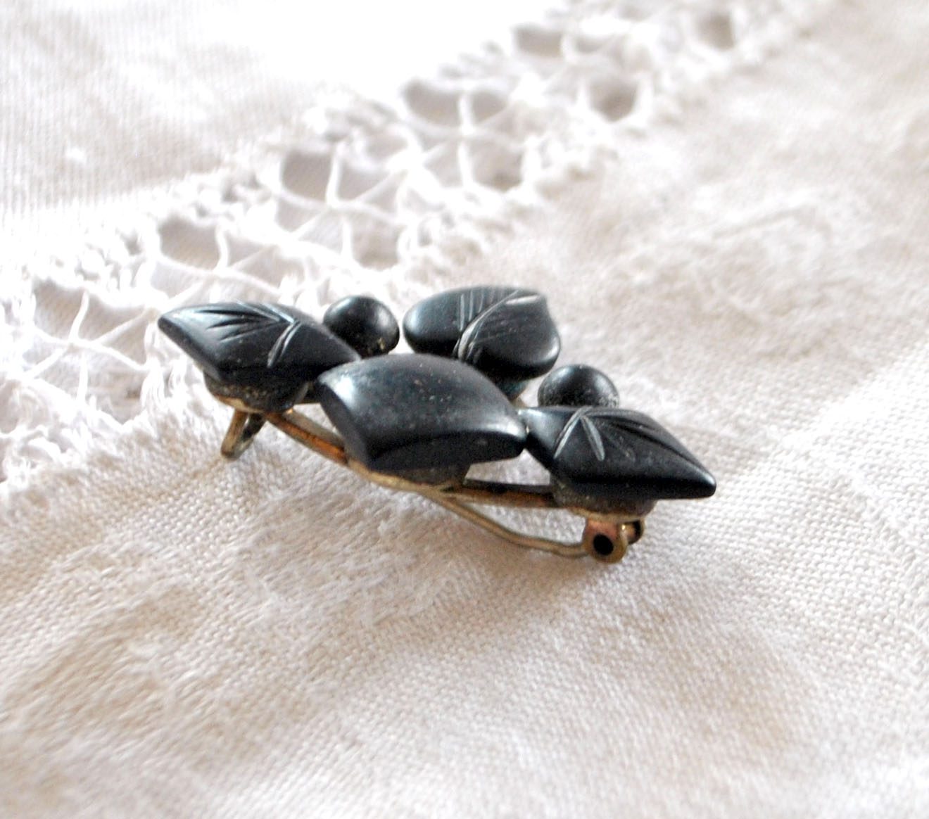 Broche ancienne en pierre noir jais - Bijou de deuil 1900 – Image 10