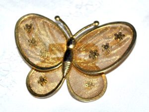 Broche Vintage Papillon en métal doré 1990