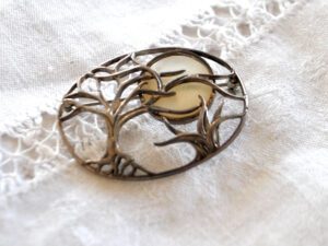 Broche Ovale Lune en ARGENT 925 et ancre Paysage de pleine lune - Bijou créateur