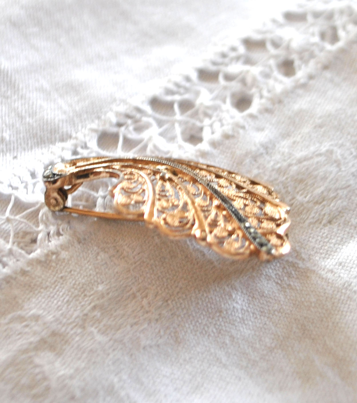 Broche OR sur Argent 835 Vermeil - Corne abondance filigrane marcassite – Image 8