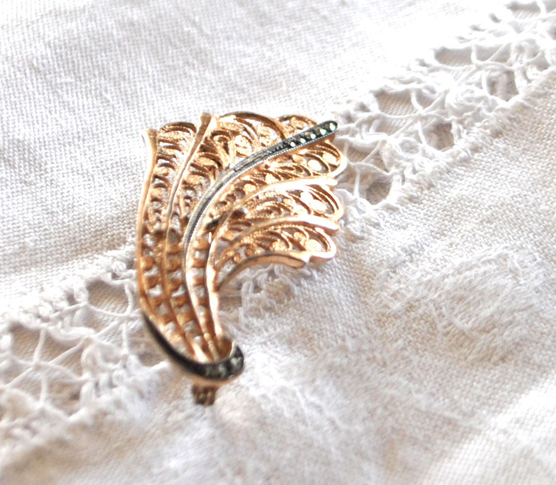 Broche OR sur Argent 835 Vermeil - Corne abondance filigrane marcassite – Image 14