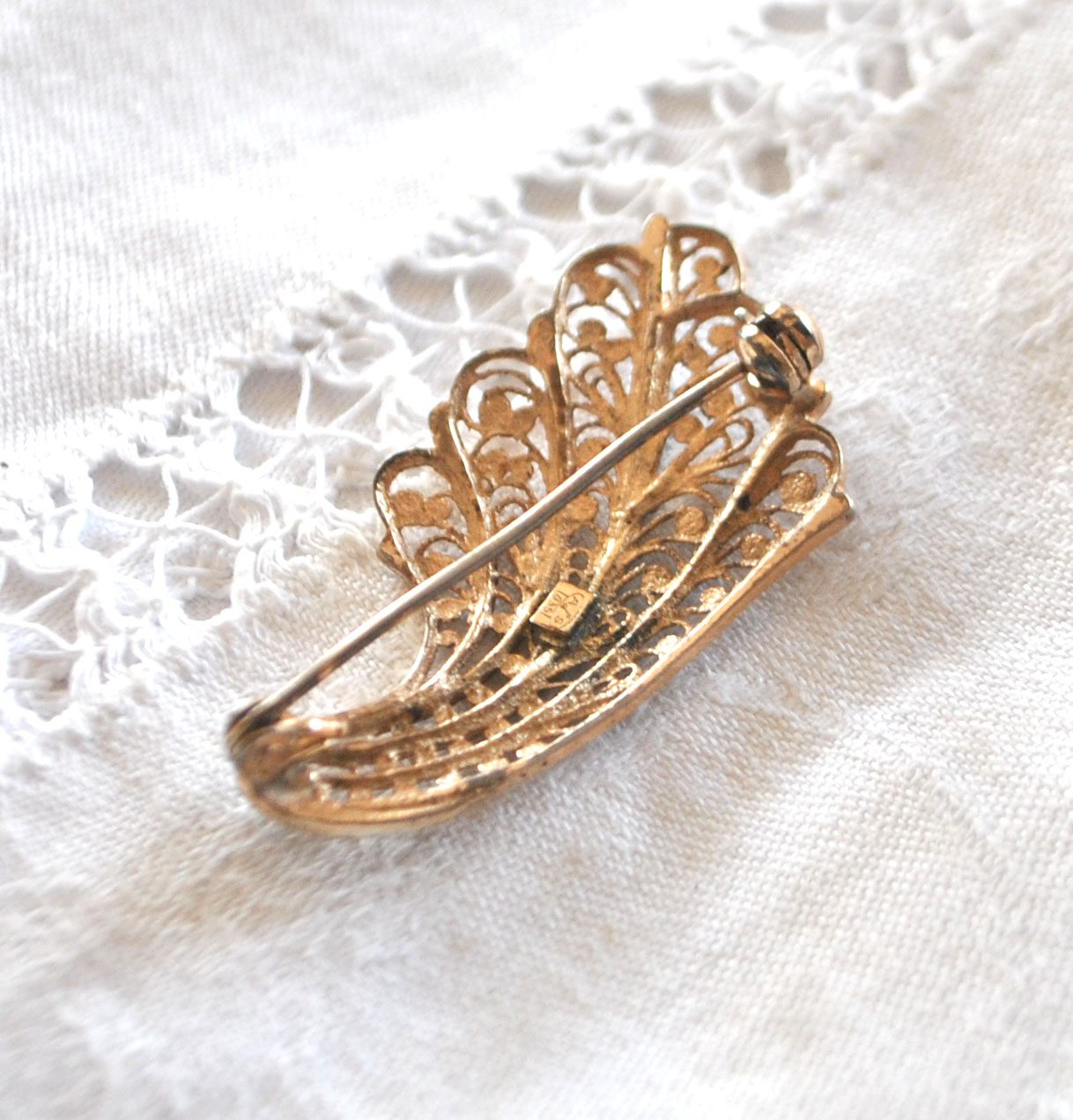 Broche OR sur Argent 835 Vermeil - Corne abondance filigrane marcassite – Image 15