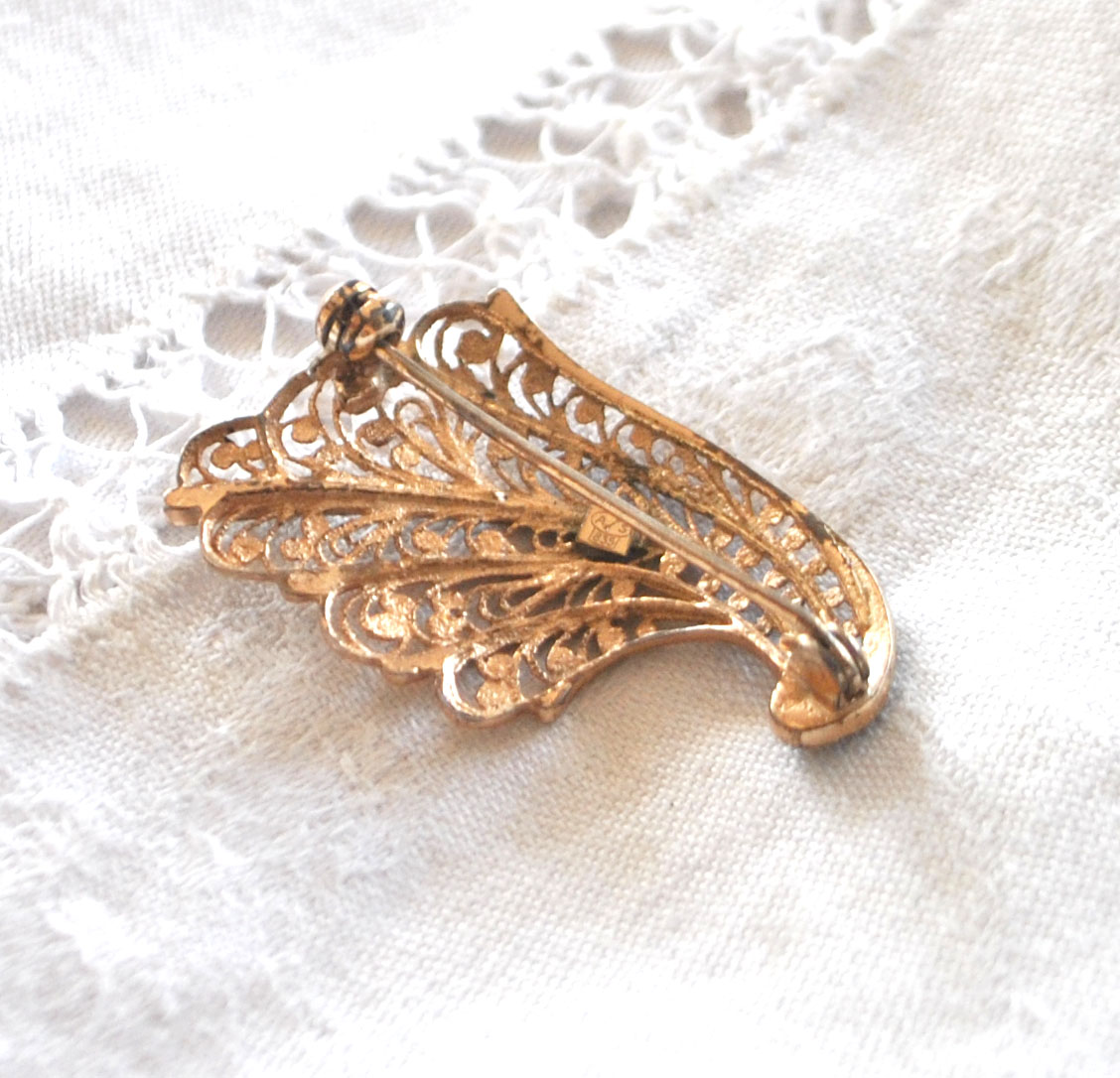 Broche OR sur Argent 835 Vermeil - Corne abondance filigrane marcassite – Image 16