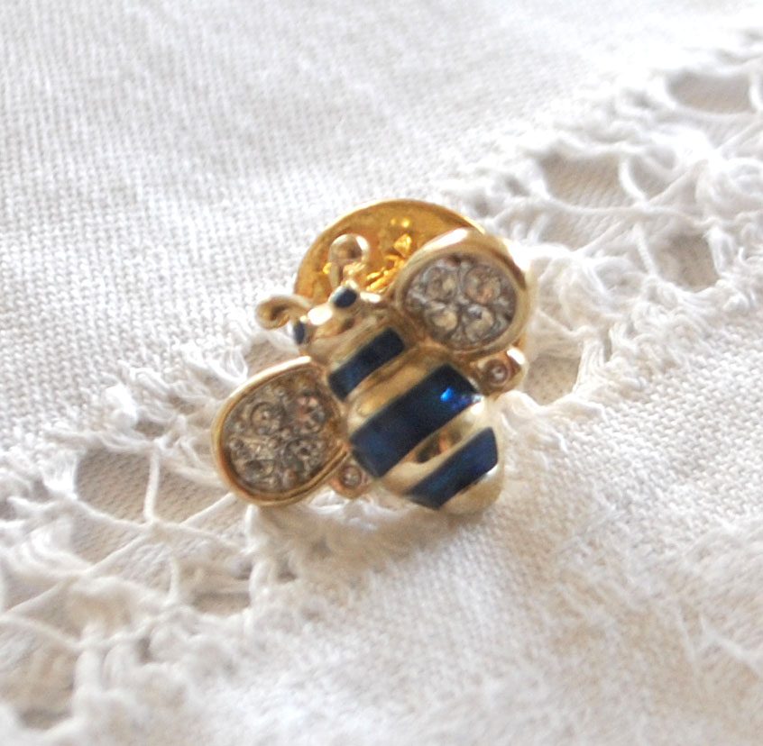 Broche Pin's insecte Abeille doré strass et émail BIJOU VINTAGE 2 cm – Image 7