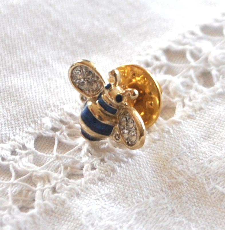 Broche Pin's insecte Abeille doré strass et émail BIJOU VINTAGE 2 cm – Image 3