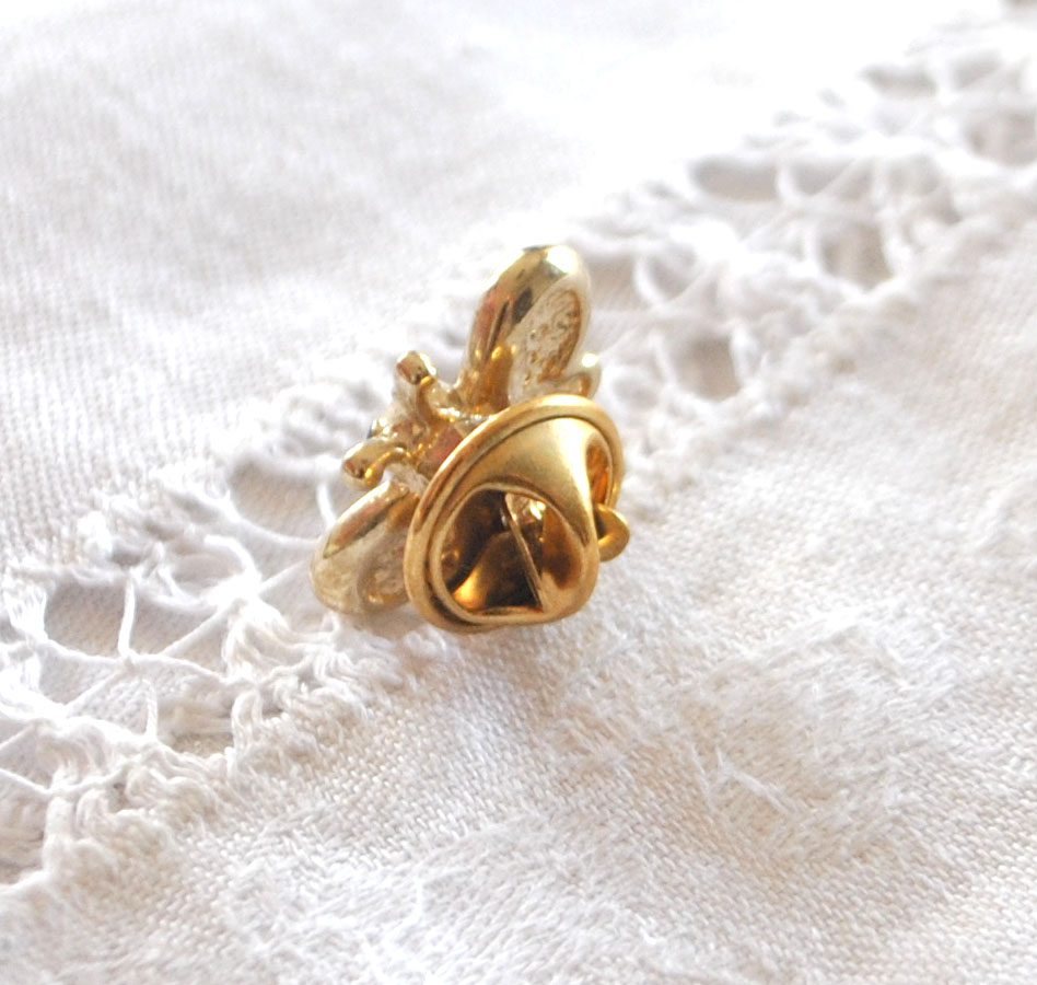 Broche Pin's insecte Abeille doré strass et émail BIJOU VINTAGE 2 cm – Image 4