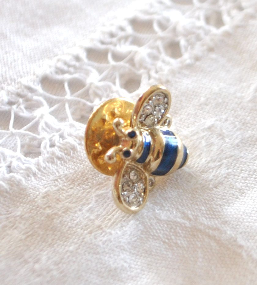 Broche Pin's insecte Abeille doré strass et émail BIJOU VINTAGE 2 cm