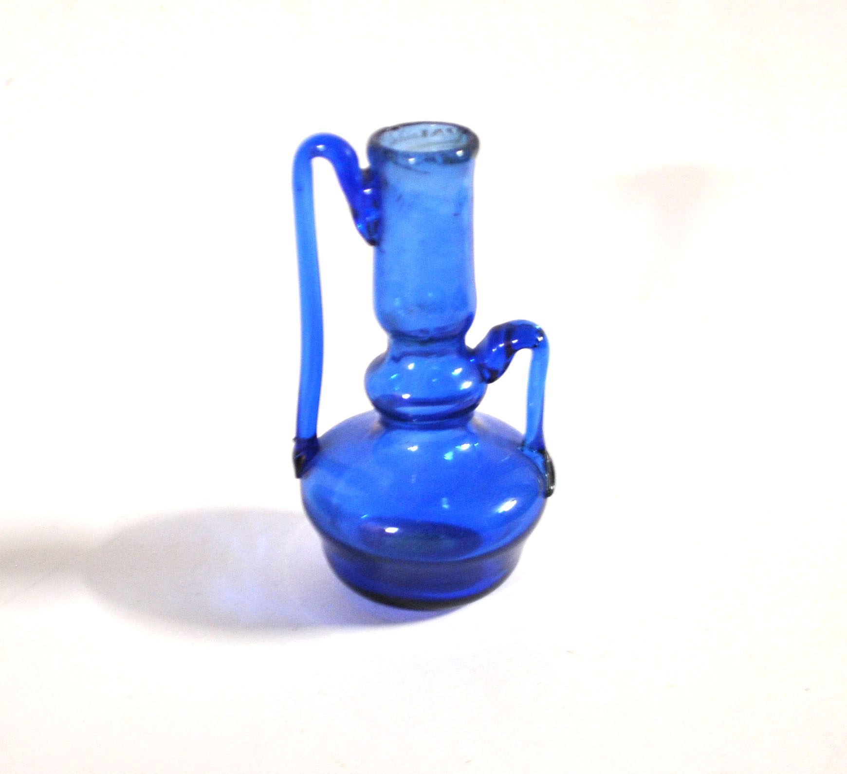 Vase soliflore flacon miniature ancien en verre soufflé bleu ARTISANAT 1900 – Image 3
