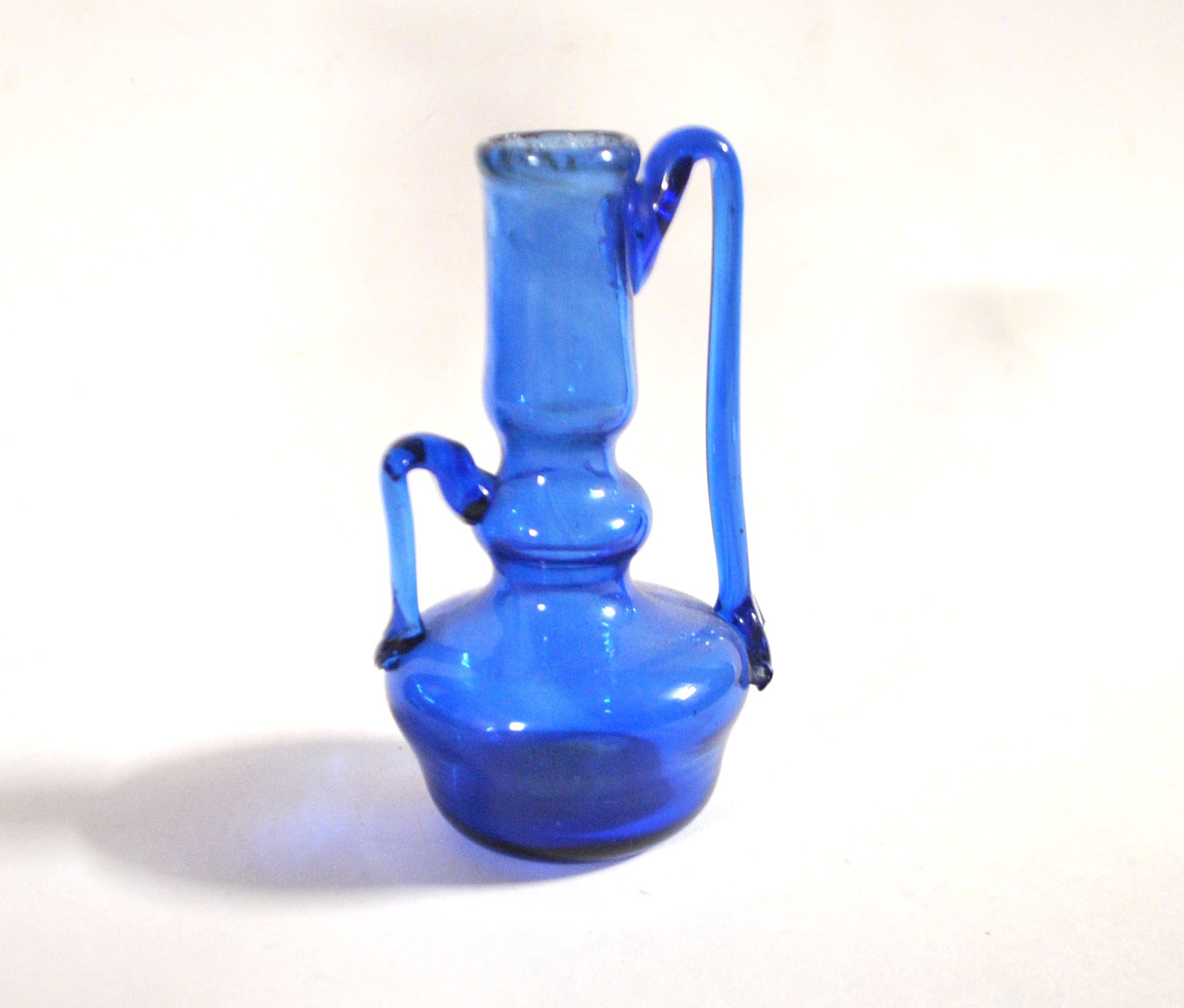 Vase soliflore flacon miniature ancien en verre soufflé bleu ARTISANAT 1900 – Image 5