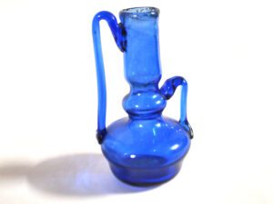 Vase soliflore flacon miniature ancien en verre soufflé bleu ARTISANAT 1900
