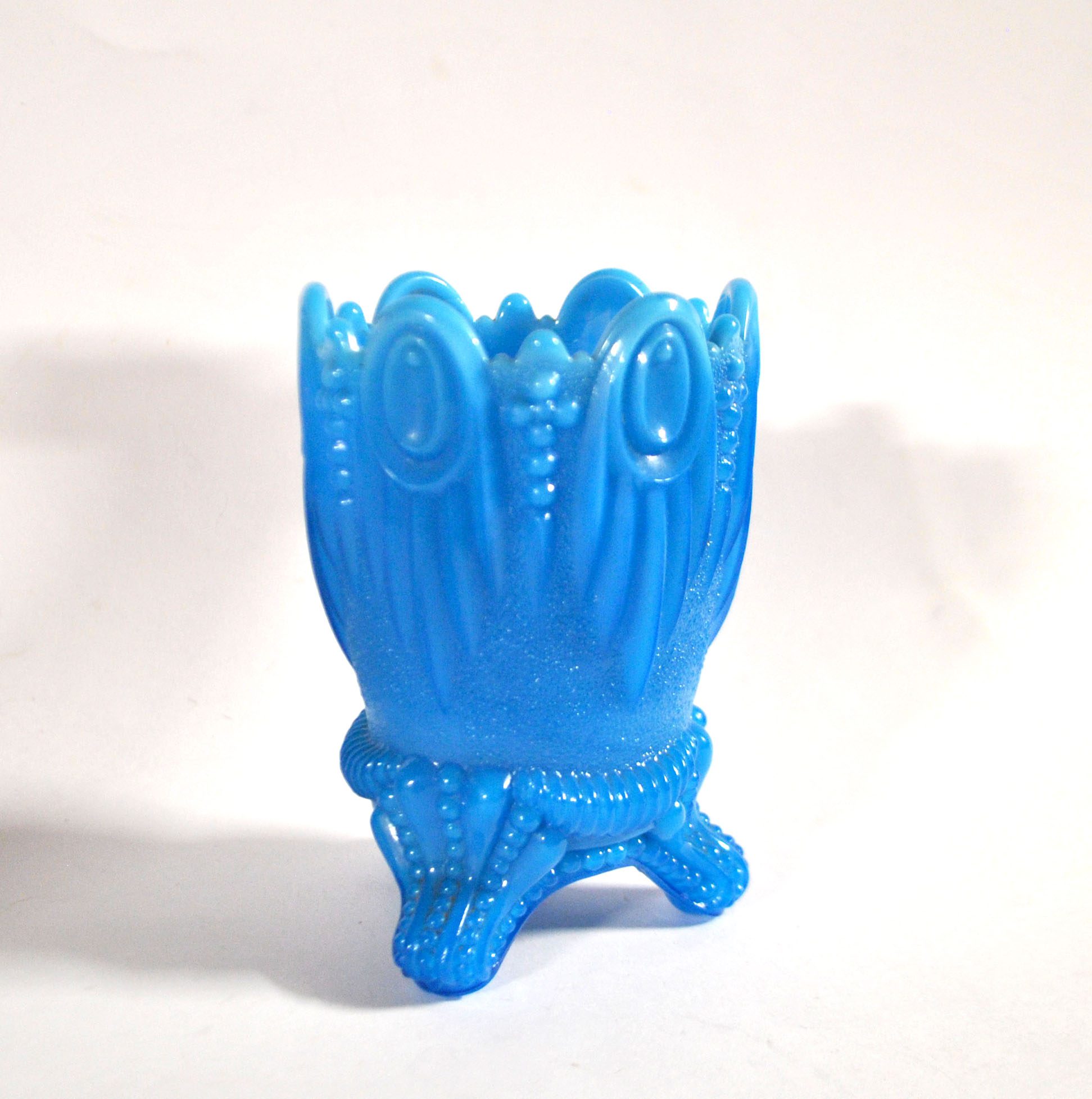 PORTIEUX Gobelet photophore en opaline GOTHIQUE en opaline bleu signé - 1910 – Image 11