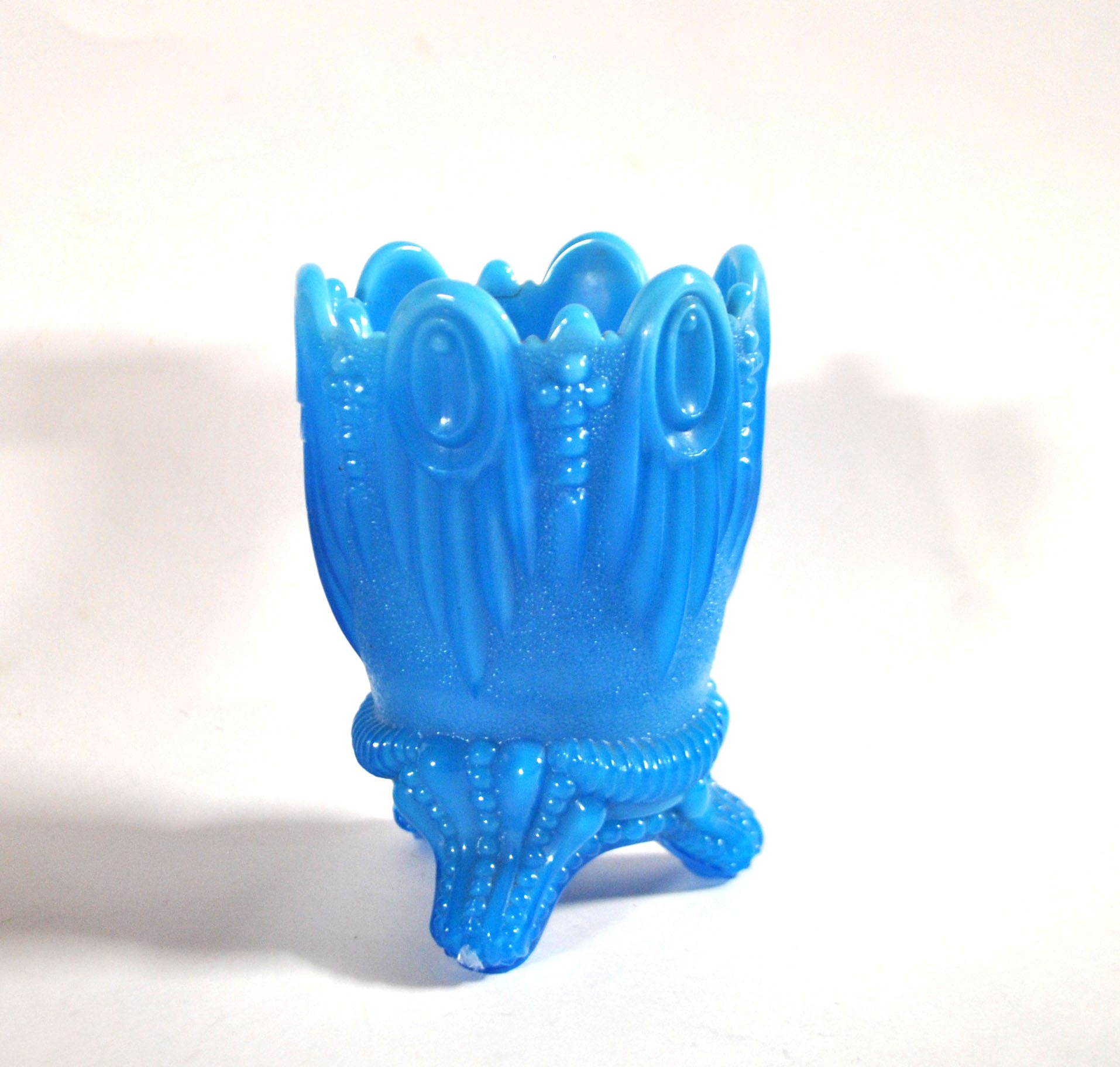 PORTIEUX Gobelet photophore en opaline GOTHIQUE en opaline bleu signé - 1910 – Image 12