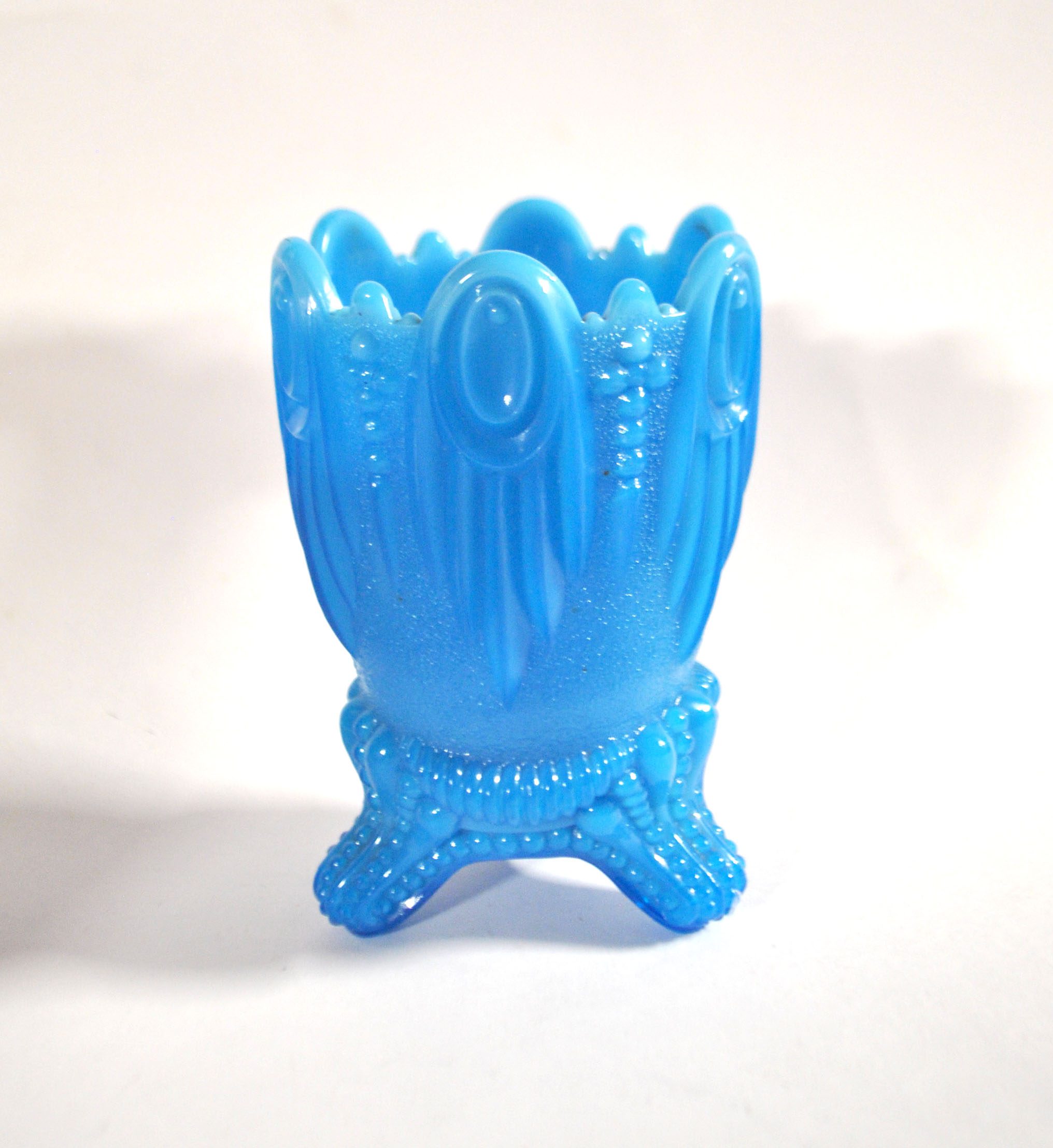 PORTIEUX Gobelet photophore en opaline GOTHIQUE en opaline bleu signé - 1910 – Image 14