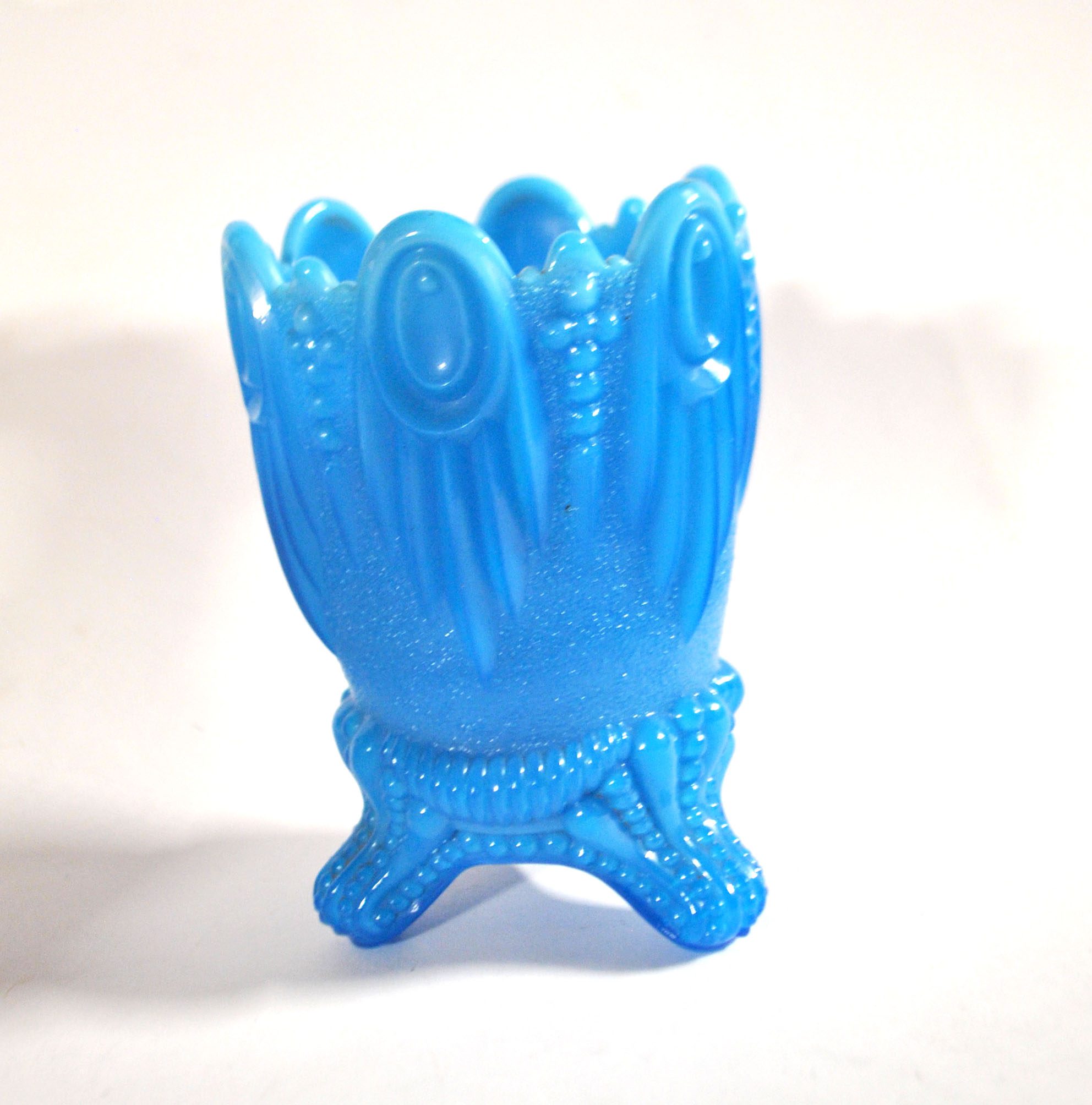 PORTIEUX Gobelet photophore en opaline GOTHIQUE en opaline bleu signé - 1910 – Image 15