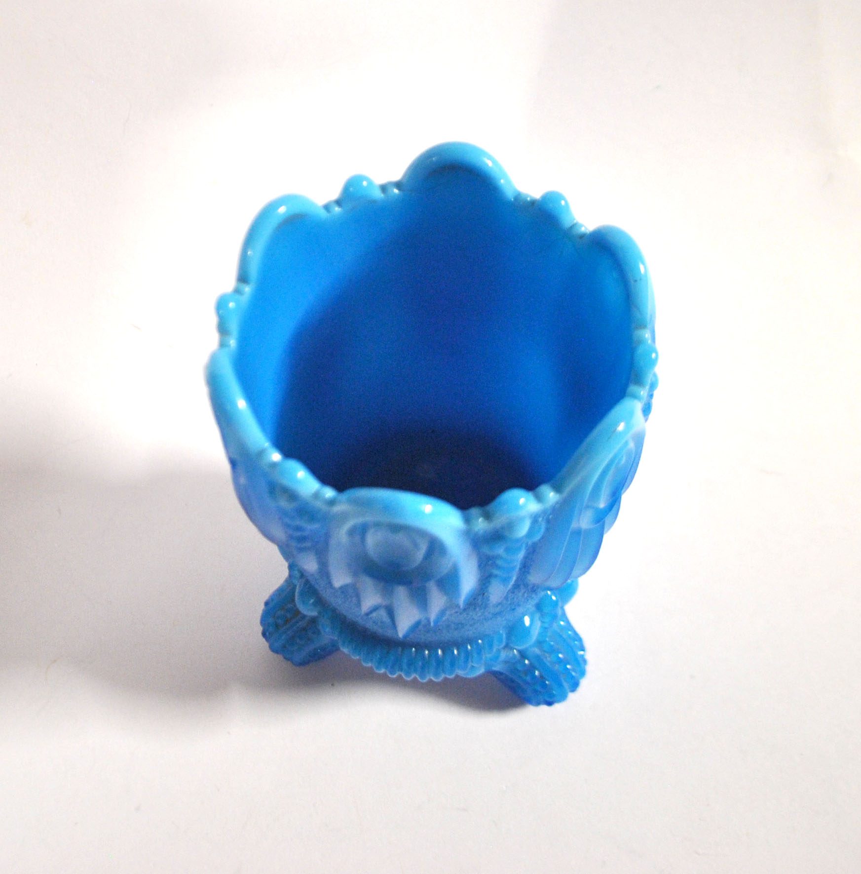 PORTIEUX Gobelet photophore en opaline GOTHIQUE en opaline bleu signé - 1910 – Image 16