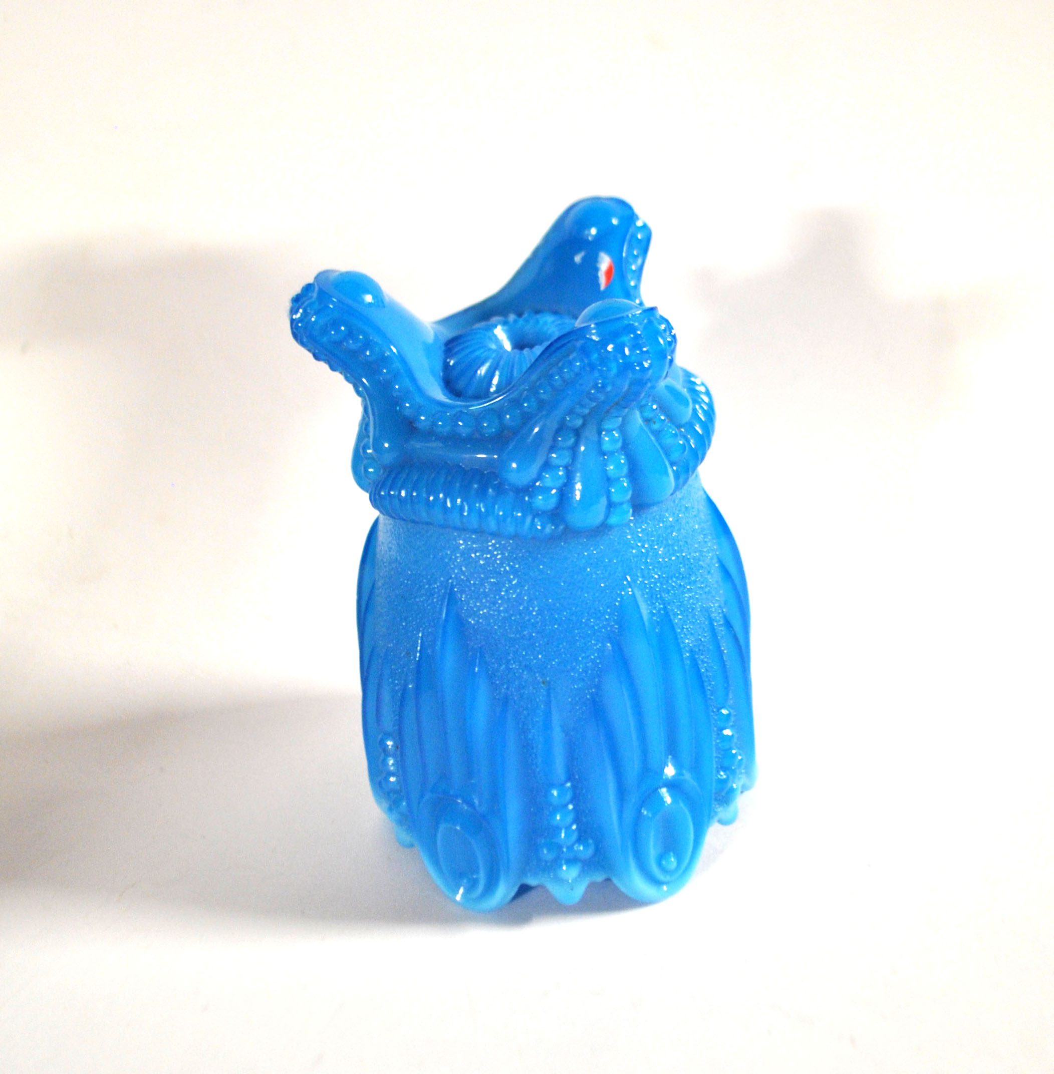 PORTIEUX Gobelet photophore en opaline GOTHIQUE en opaline bleu signé - 1910 – Image 3