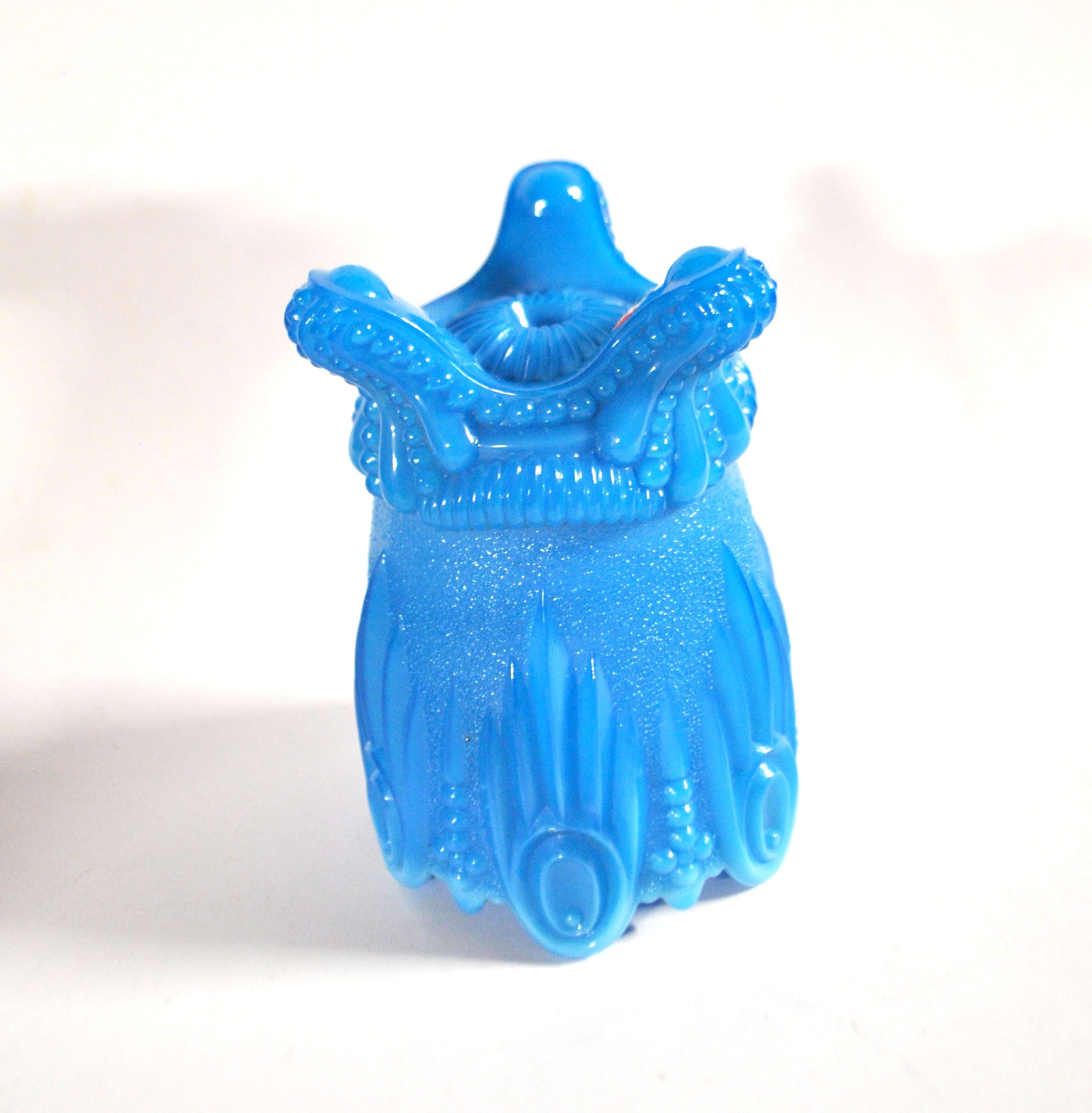 PORTIEUX Gobelet photophore en opaline GOTHIQUE en opaline bleu signé - 1910 – Image 4