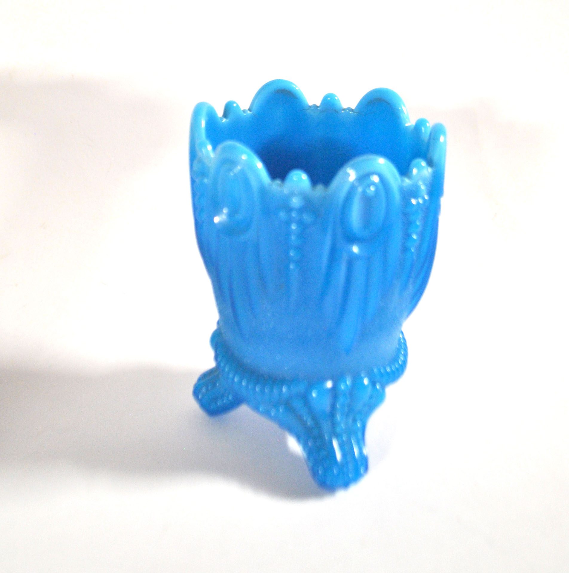 PORTIEUX Gobelet photophore en opaline GOTHIQUE en opaline bleu signé - 1910 – Image 5