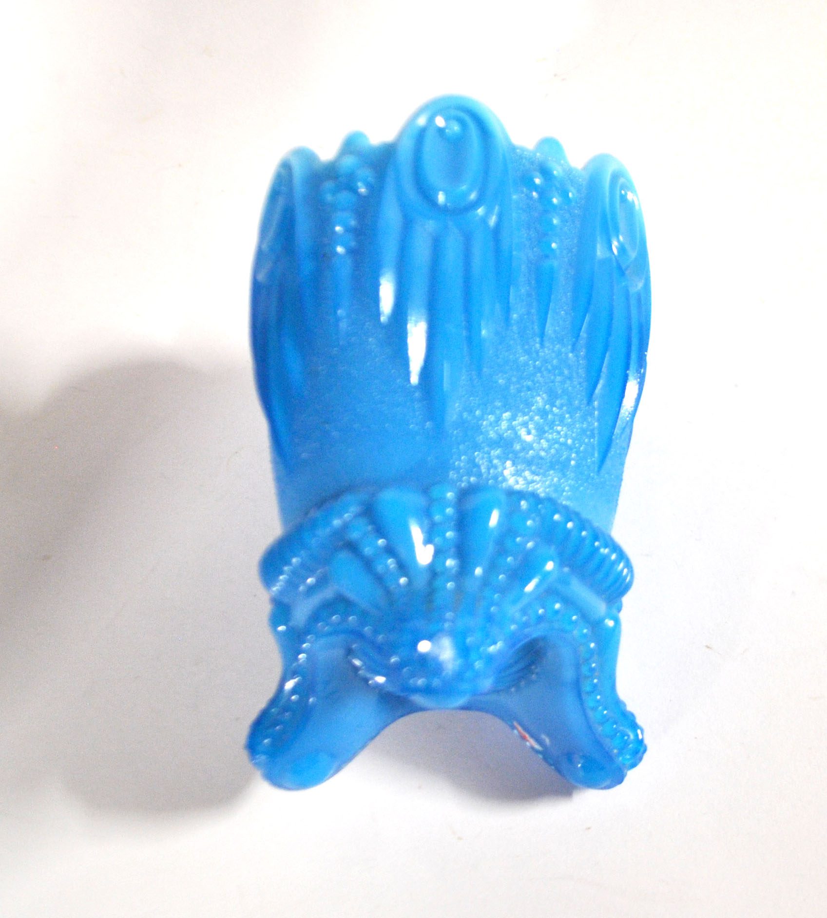 PORTIEUX Gobelet photophore en opaline GOTHIQUE en opaline bleu signé - 1910 – Image 8
