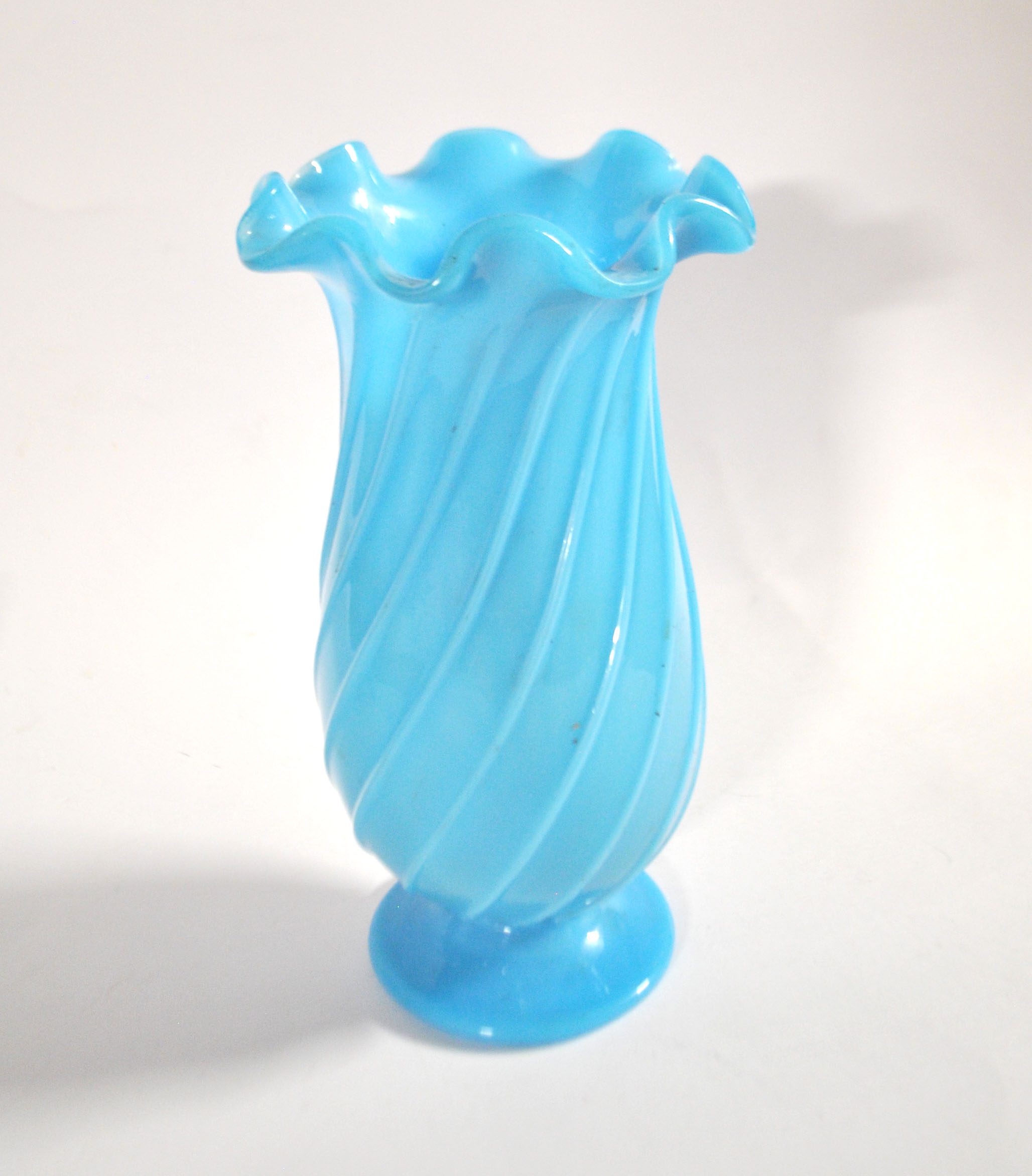 Vallerysthal Vase ancien en opaline soufflé bleu turquoise côtes torses – Image 10