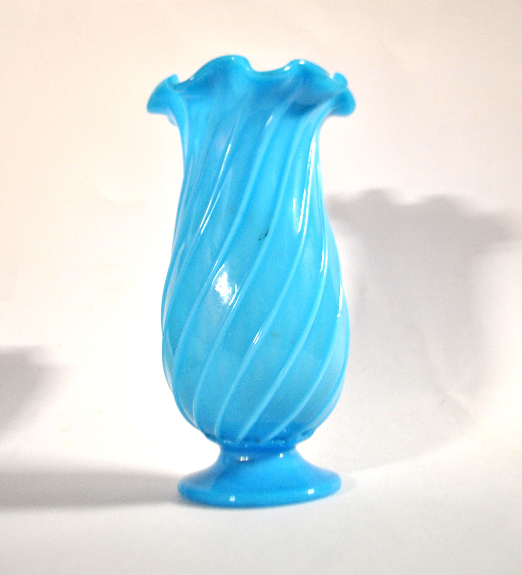 Vallerysthal Vase ancien en opaline soufflé bleu turquoise côtes torses – Image 5