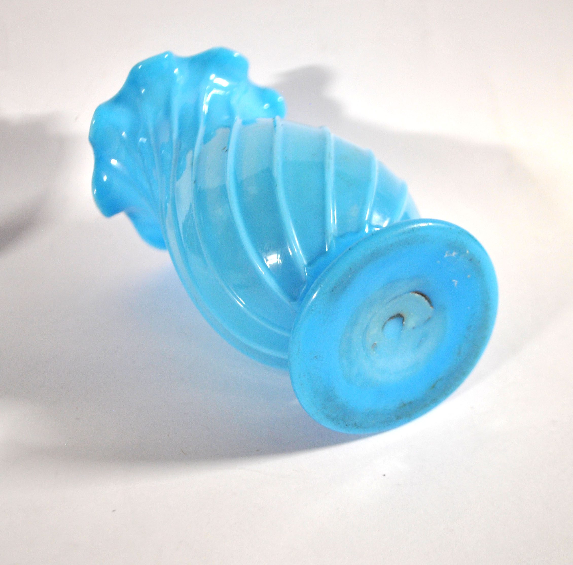 Vallerysthal Vase ancien en opaline soufflé bleu turquoise côtes torses – Image 6