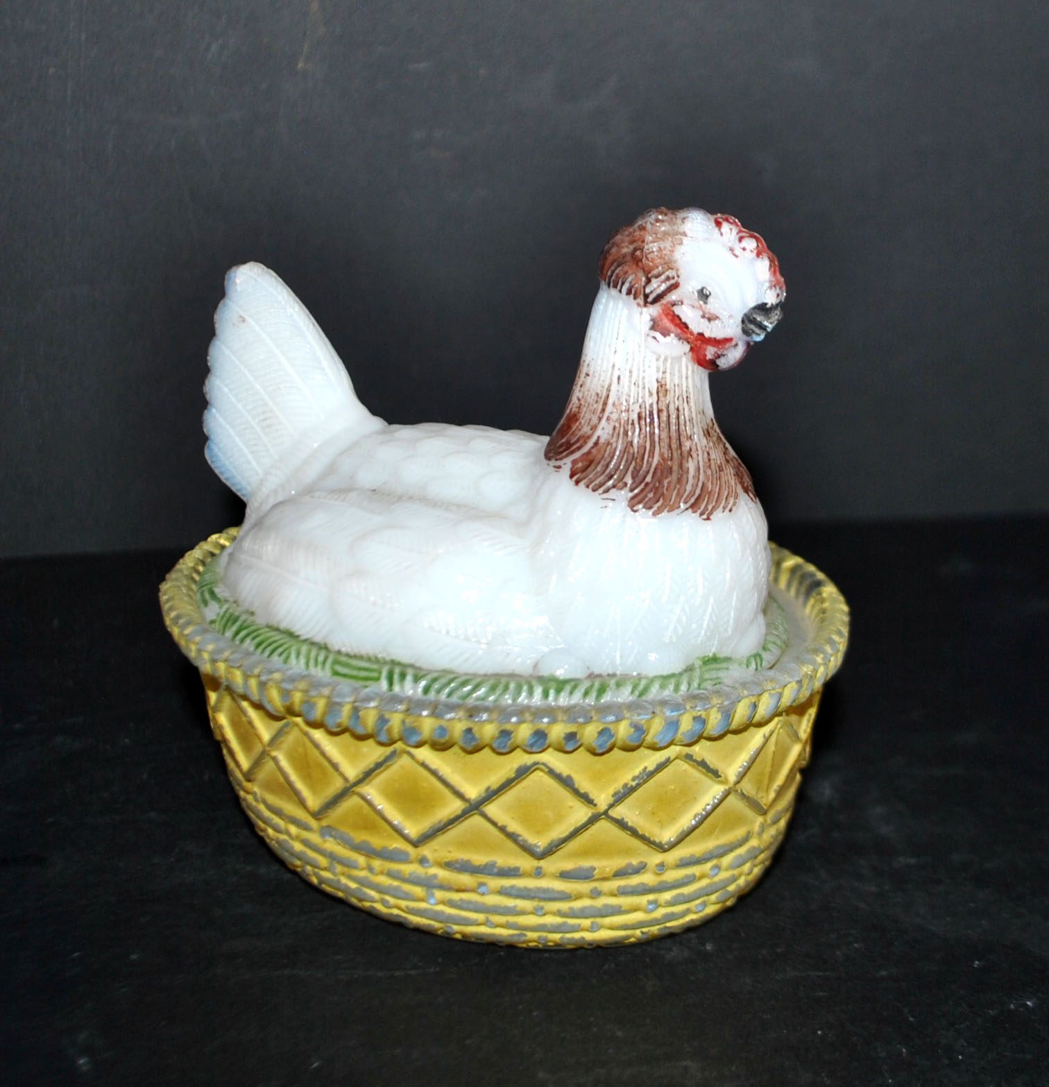 PORTIEUX Boite sucrier bonbonnière POULE en opaline blanche émaillé 1900-1910 – Image 11