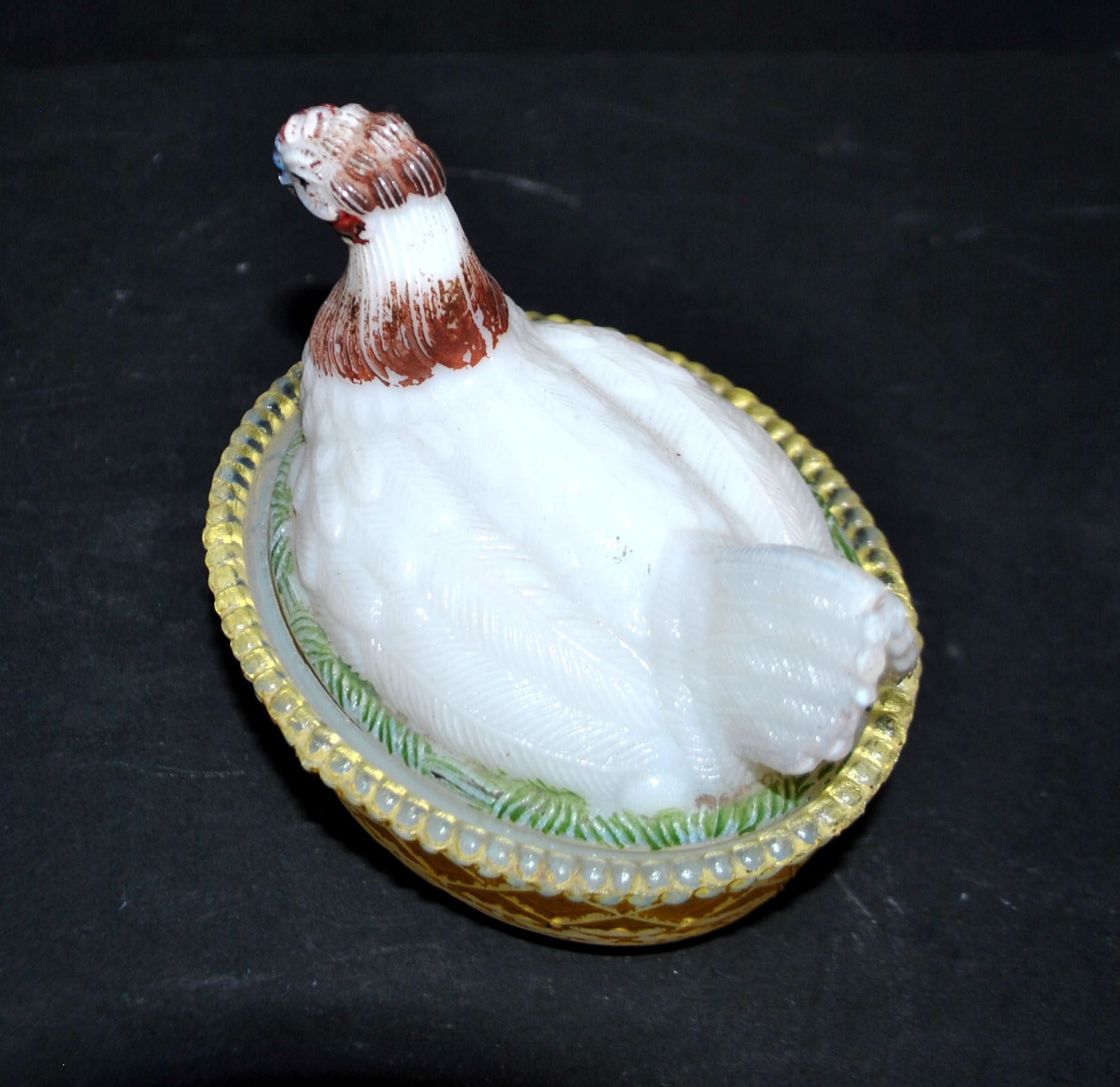 PORTIEUX Boite sucrier bonbonnière POULE en opaline blanche émaillé 1900-1910 – Image 13