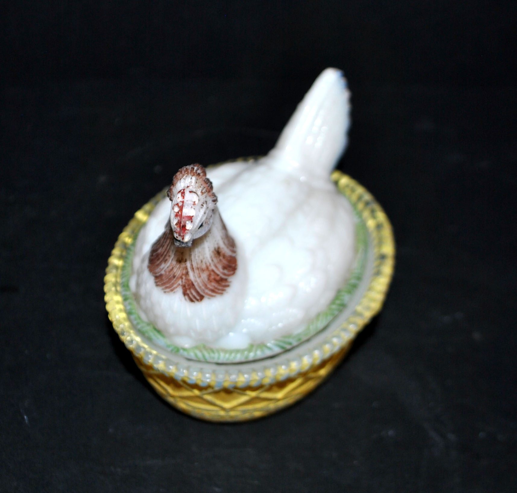 PORTIEUX Boite sucrier bonbonnière POULE en opaline blanche émaillé 1900-1910 – Image 14