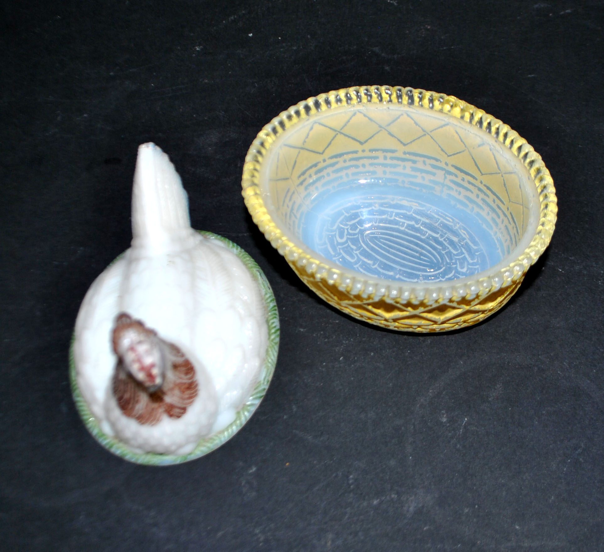 PORTIEUX Boite sucrier bonbonnière POULE en opaline blanche émaillé 1900-1910 – Image 15