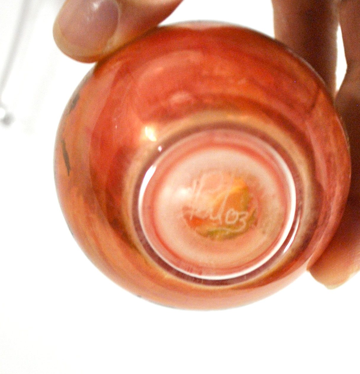 Flacon à parfum en verre soufflé orange irisé Verrier Philippe MERLOZ – Image 2