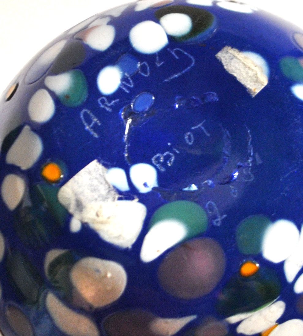 BIOT Vase verre soufflé bleu doublé pastille couleur DESIGN signé "ARNOLD BIOT" – Image 9